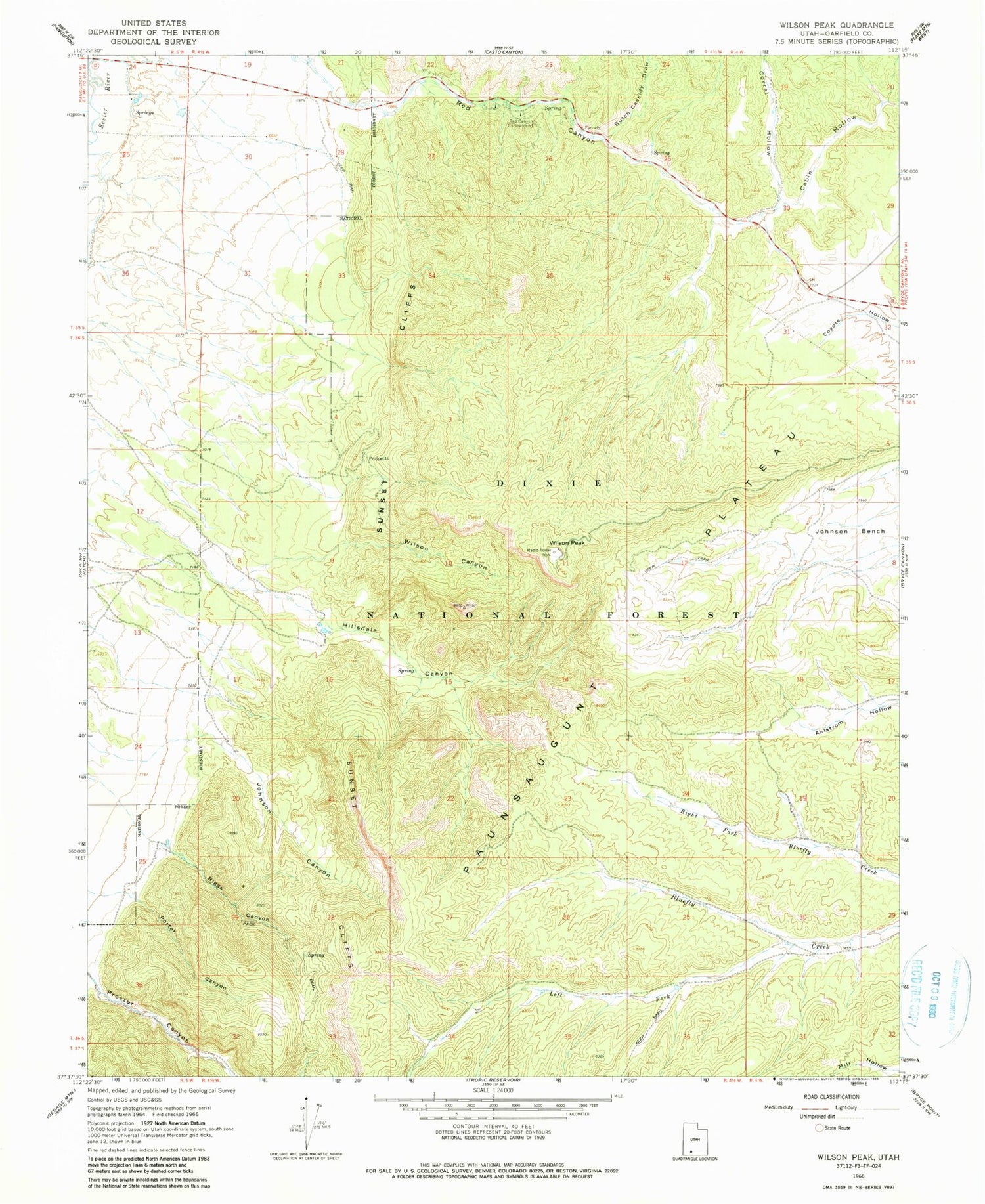 Classic USGS Wilson Peak Utah 7.5'x7.5' Topo Map Image