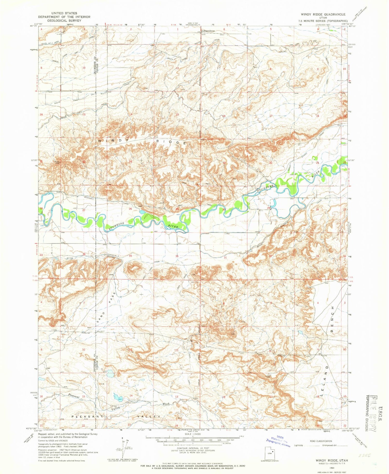 Classic USGS Windy Ridge Utah 7.5'x7.5' Topo Map Image