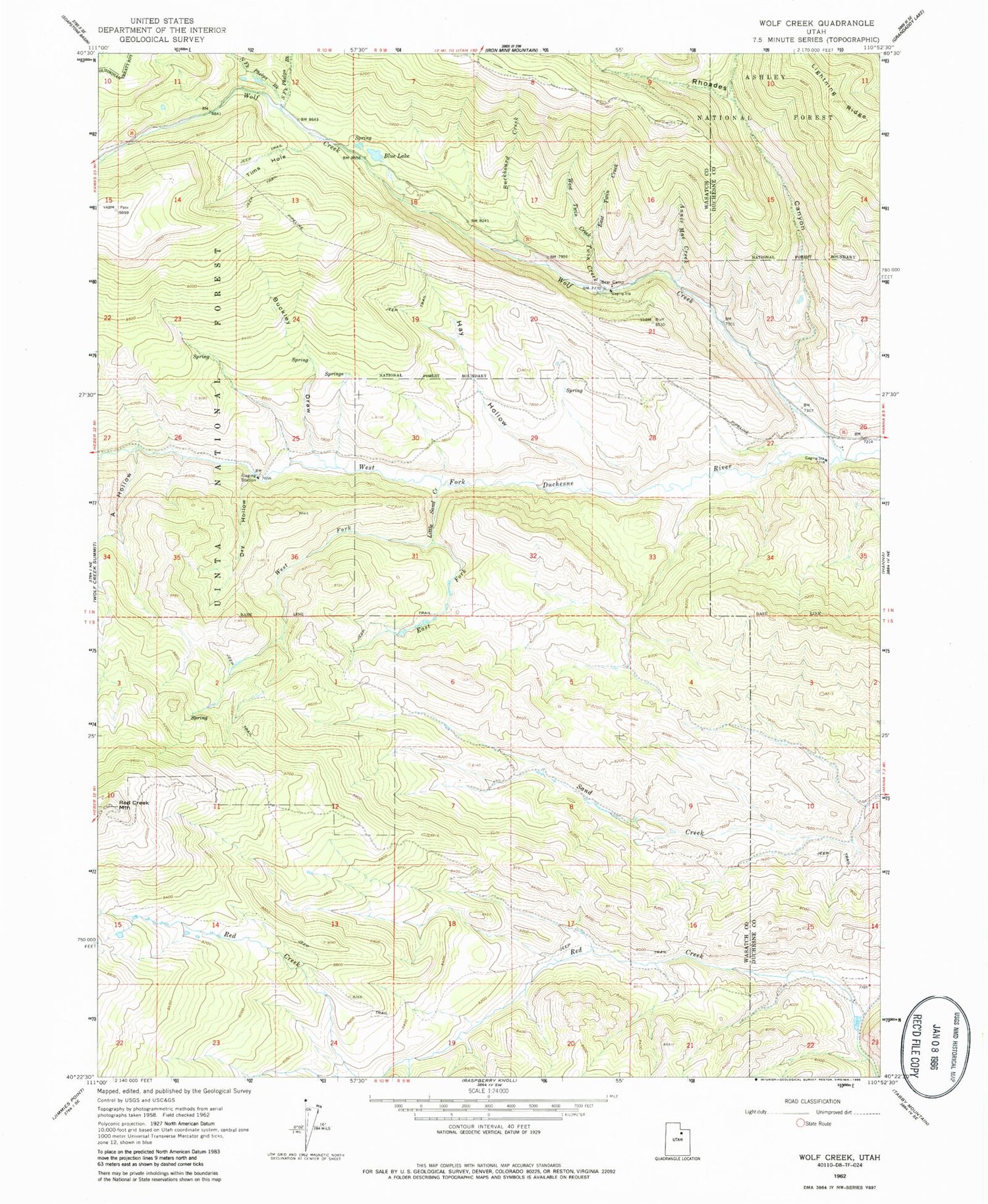 Classic USGS Wolf Creek Utah 7.5'x7.5' Topo Map Image