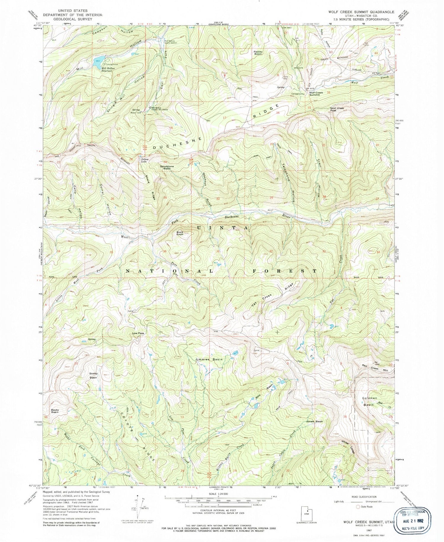 Classic USGS Wolf Creek Summit Utah 7.5'x7.5' Topo Map Image