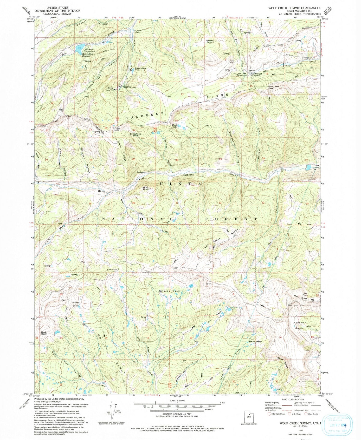 Classic USGS Wolf Creek Summit Utah 7.5'x7.5' Topo Map Image