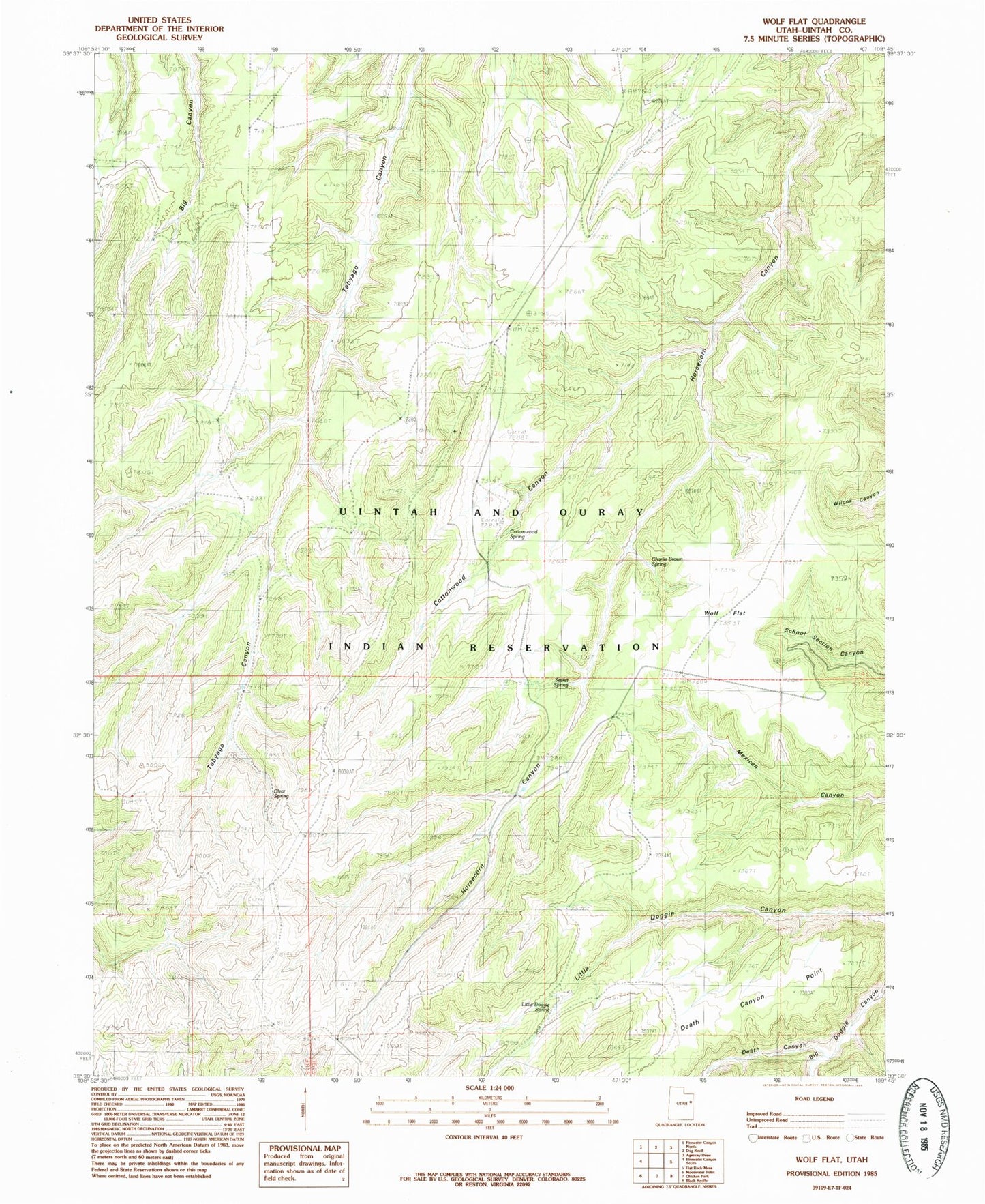 Classic USGS Wolf Flat Utah 7.5'x7.5' Topo Map Image