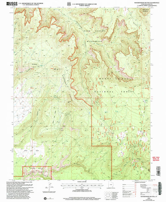 Classic USGS Woodenshoe Buttes Utah 7.5'x7.5' Topo Map Image