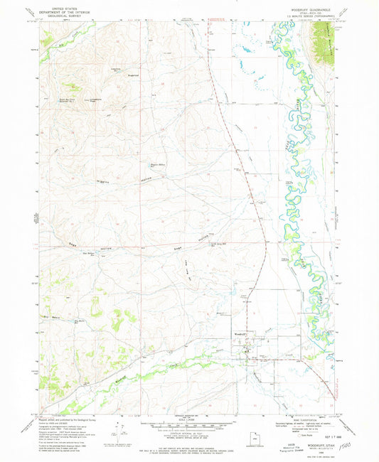 Classic USGS Woodruff Utah 7.5'x7.5' Topo Map Image