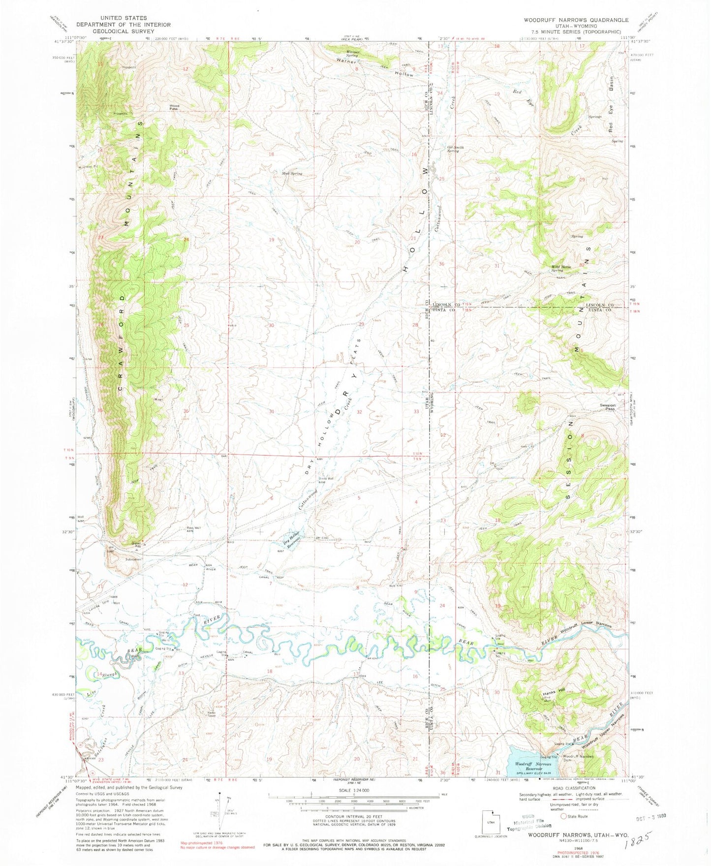 Classic USGS Woodruff Narrows Wyoming 7.5'x7.5' Topo Map Image