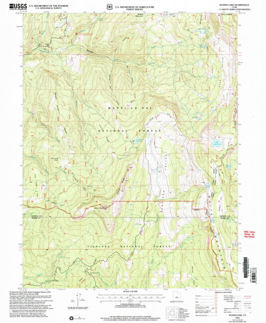 Classic USGS Woods Lake Utah 7.5'x7.5' Topo Map Image