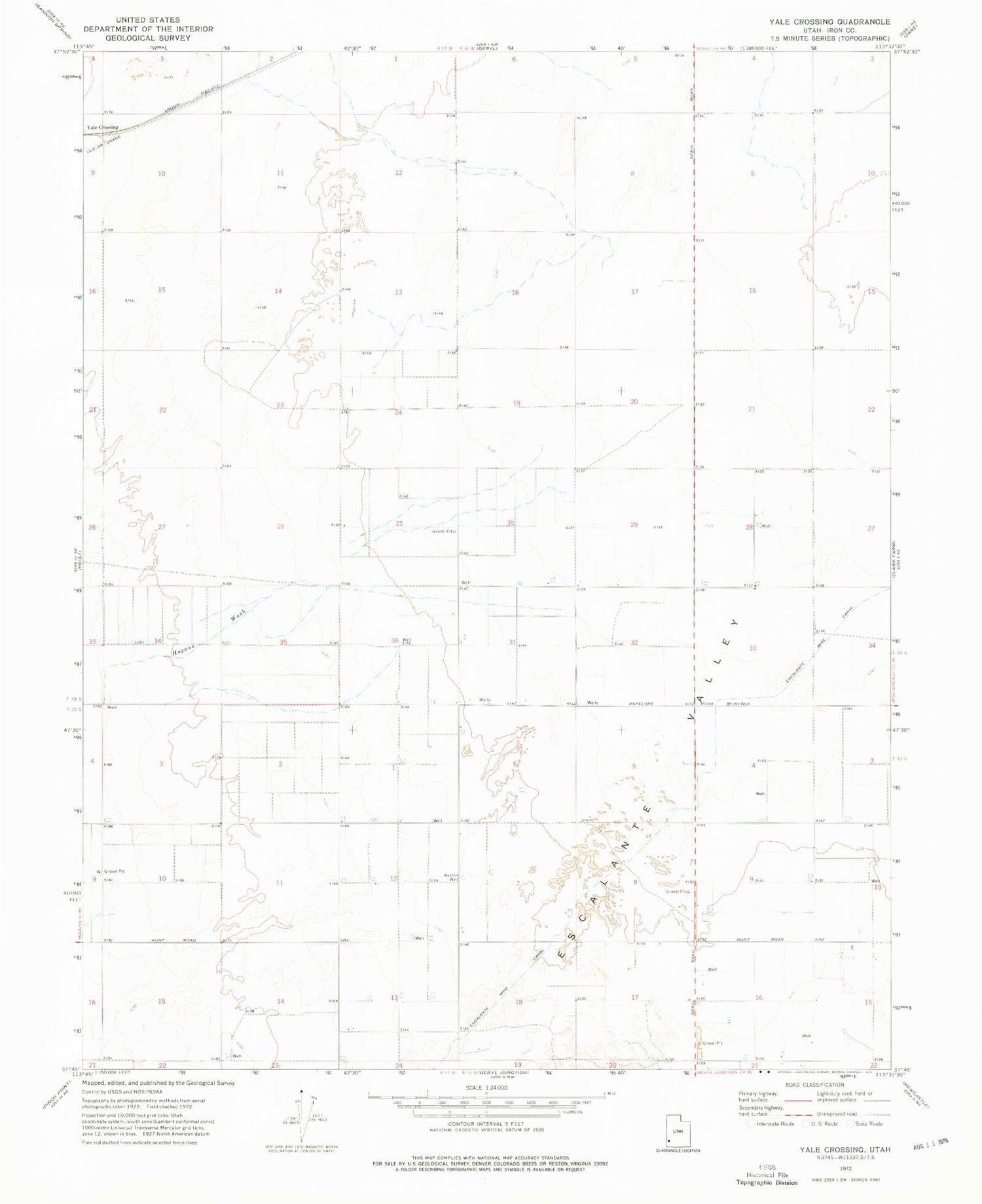 Classic USGS Yale Crossing Utah 7.5'x7.5' Topo Map Image
