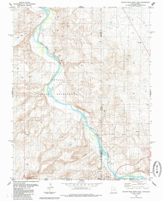 Classic USGS Yellow Rock Point East Utah 7.5'x7.5' Topo Map Image