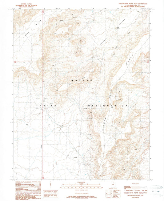 Classic USGS Yellow Rock Point West Utah 7.5'x7.5' Topo Map Image