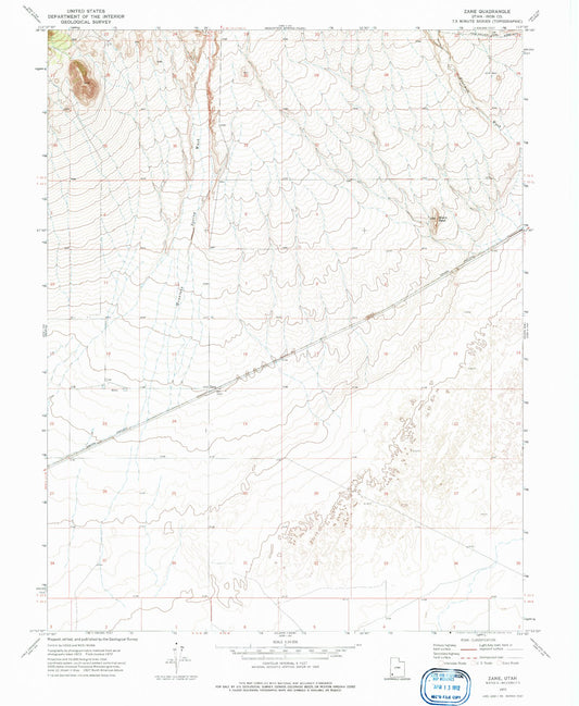 Classic USGS Zane Utah 7.5'x7.5' Topo Map Image