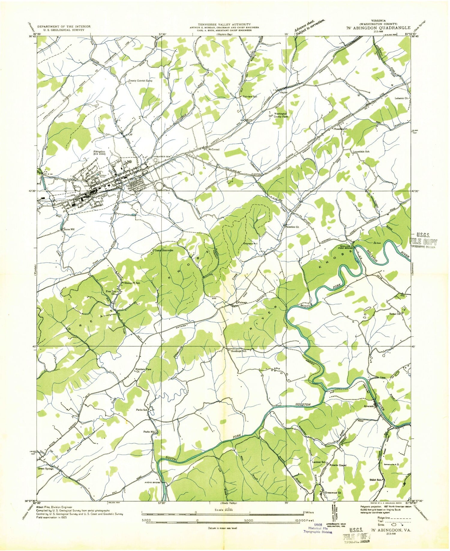 Classic USGS Abingdon Virginia 7.5'x7.5' Topo Map Image