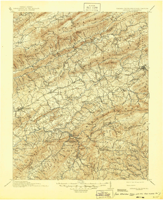 Historic 1911 Abingdon Virginia 30'x30' Topo Map Image