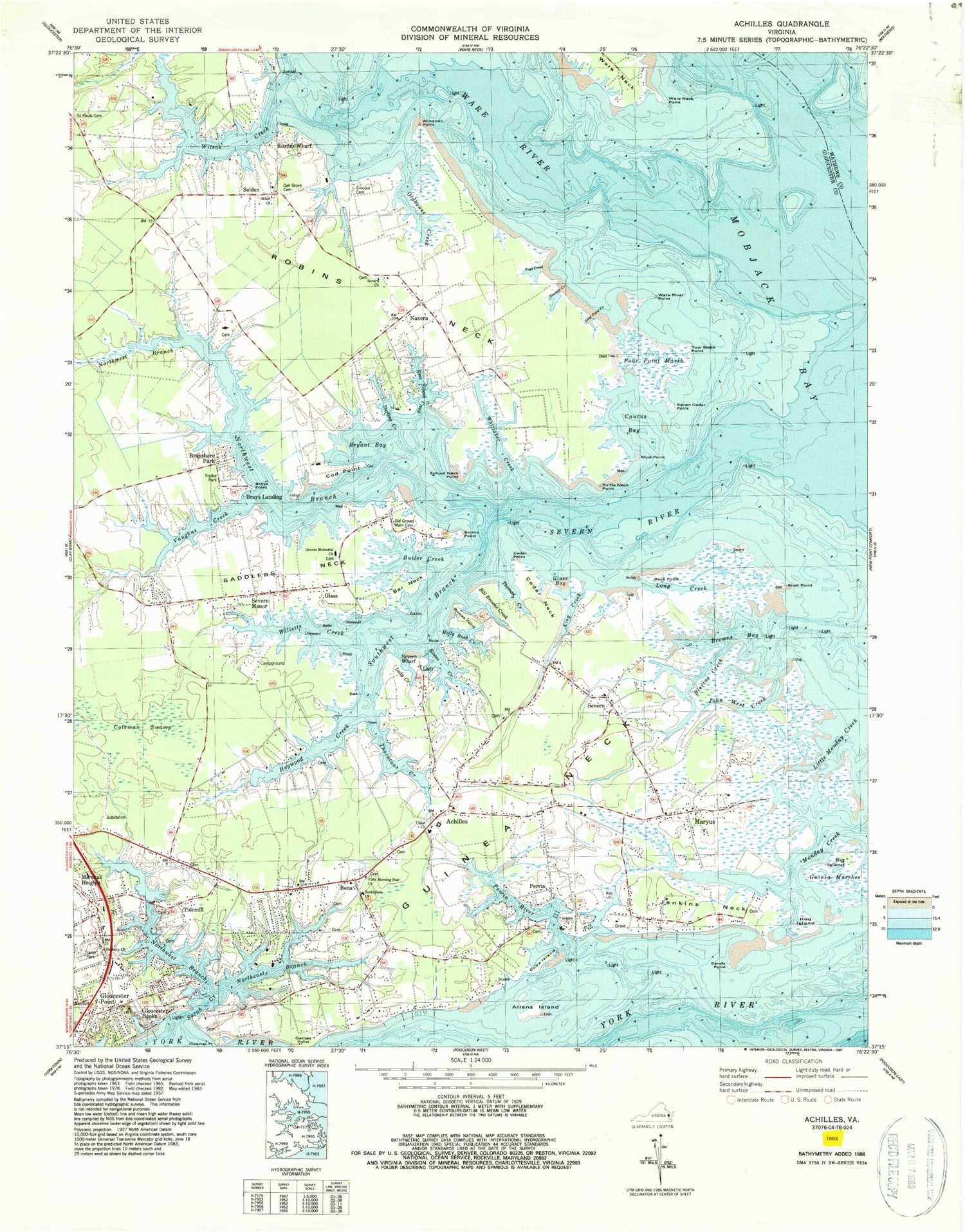 Classic USGS Achilles Virginia 7.5'x7.5' Topo Map Image