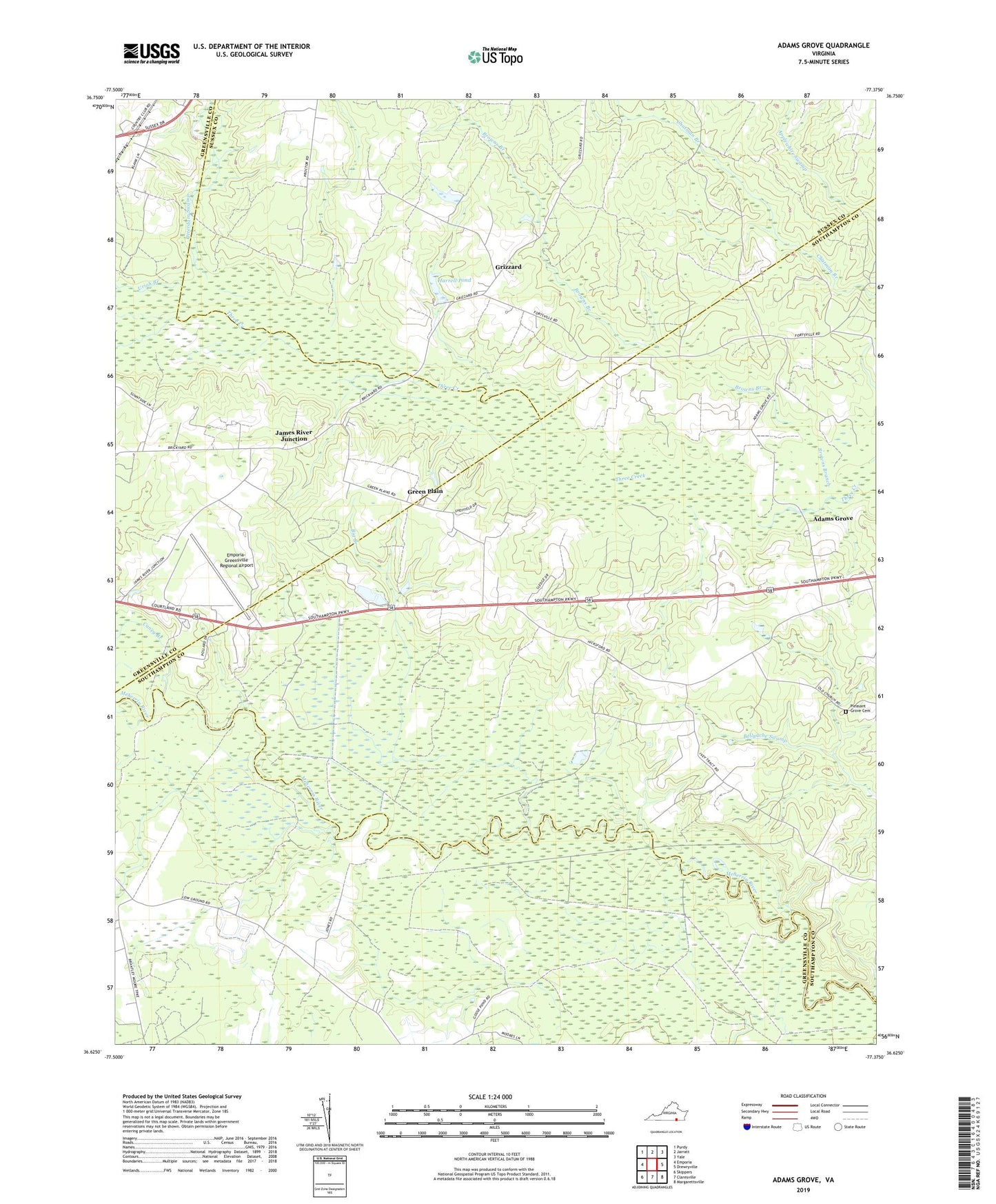 Adams Grove Virginia US Topo Map Image