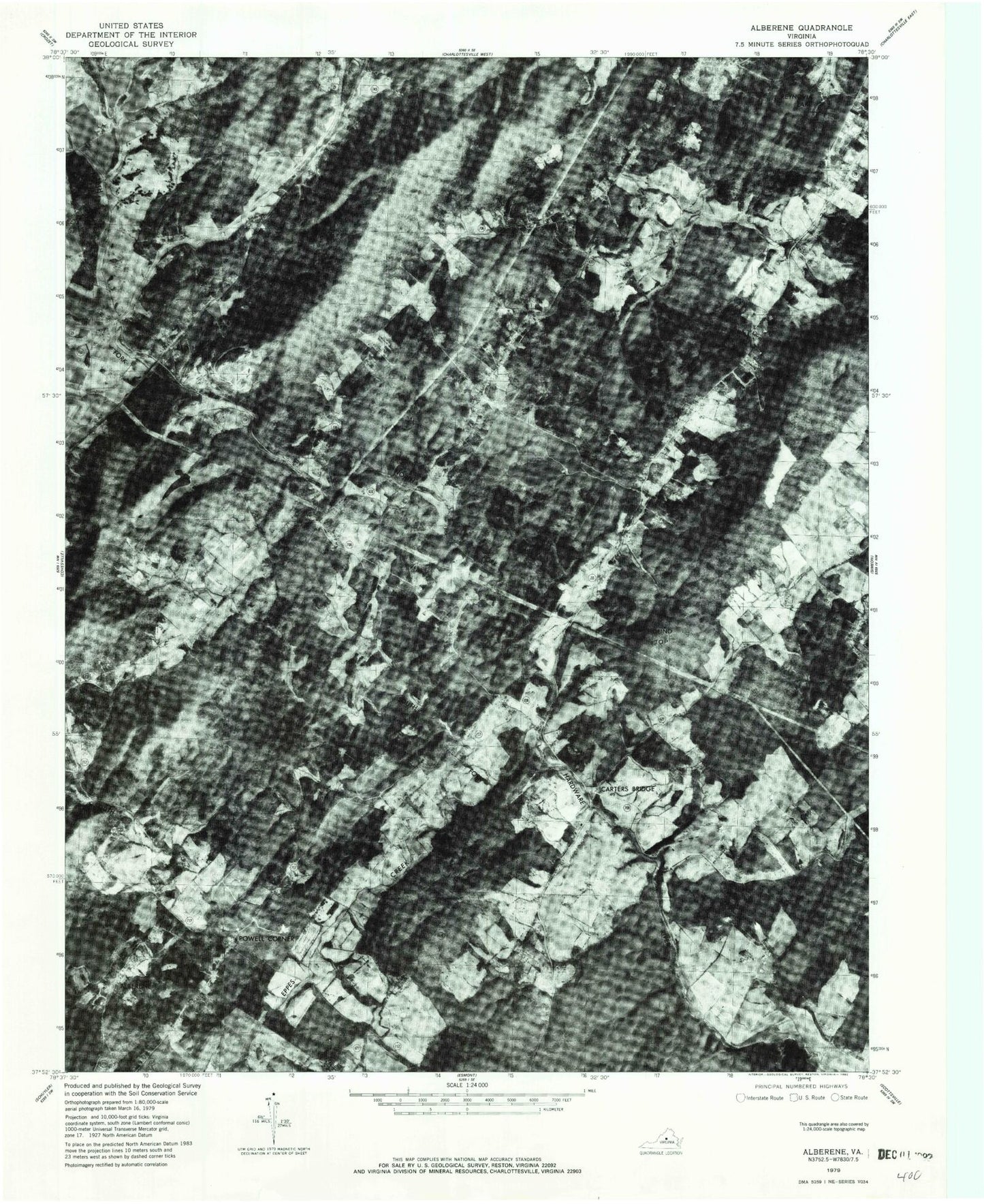 Classic USGS Alberene Virginia 7.5'x7.5' Topo Map Image