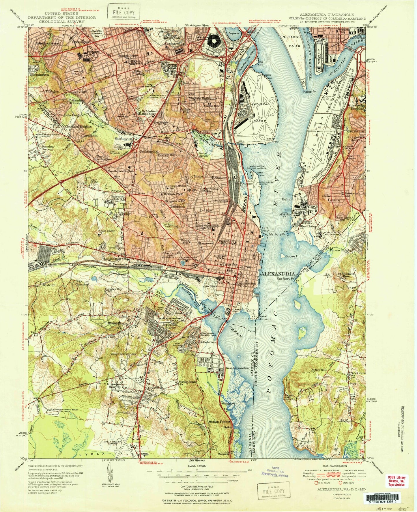 USGS Classic Alexandria Virginia 7.5'x7.5' Topo Map Image