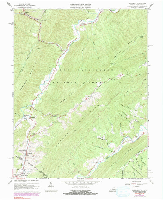 Classic USGS Alleghany Virginia 7.5'x7.5' Topo Map Image