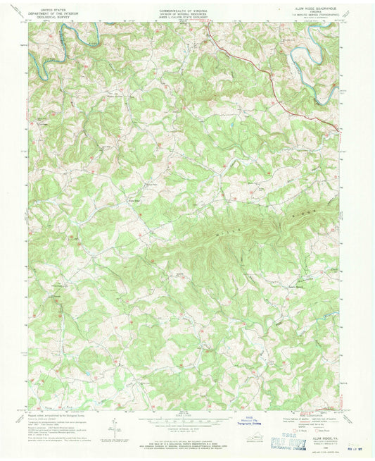 Classic USGS Alum Ridge Virginia 7.5'x7.5' Topo Map Image