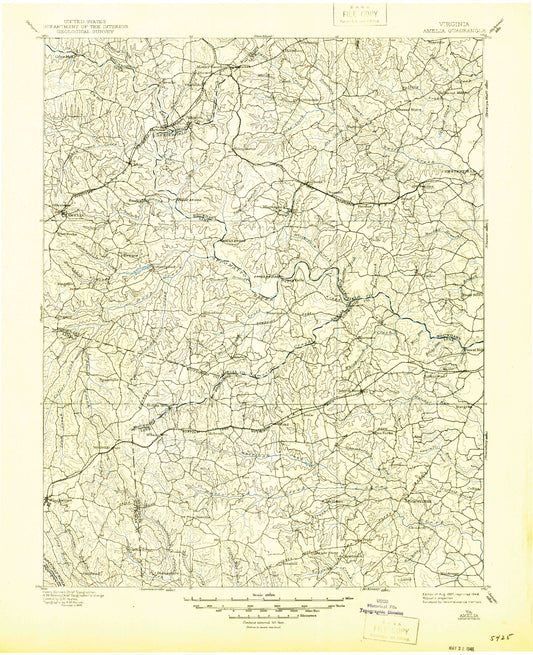 Historic 1897 Amelia Virginia 30'x30' Topo Map Image