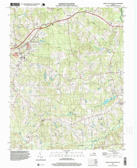 Classic USGS Amelia Court House Virginia 7.5'x7.5' Topo Map Image