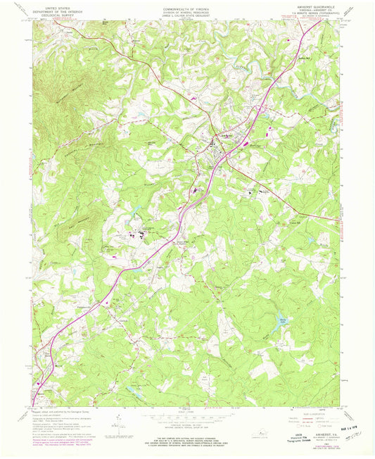 Classic USGS Amherst Virginia 7.5'x7.5' Topo Map Image