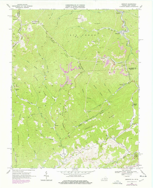 Classic USGS Amonate Virginia 7.5'x7.5' Topo Map Image