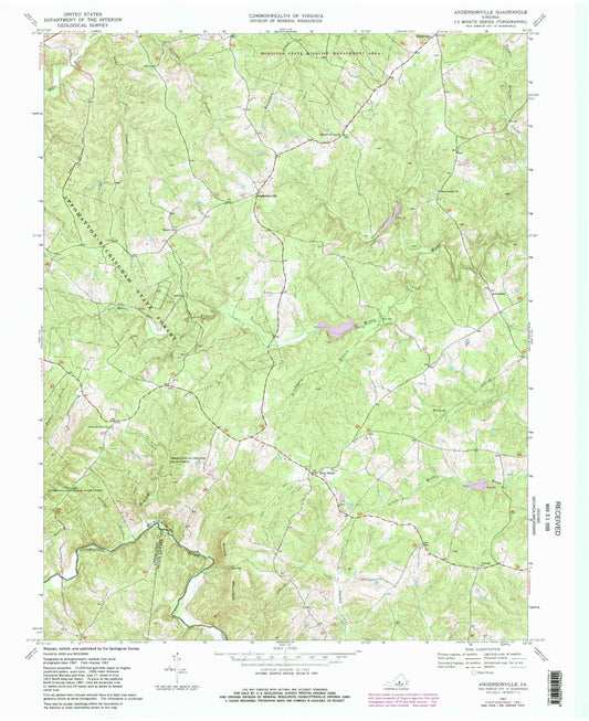 Classic USGS Andersonville Virginia 7.5'x7.5' Topo Map Image