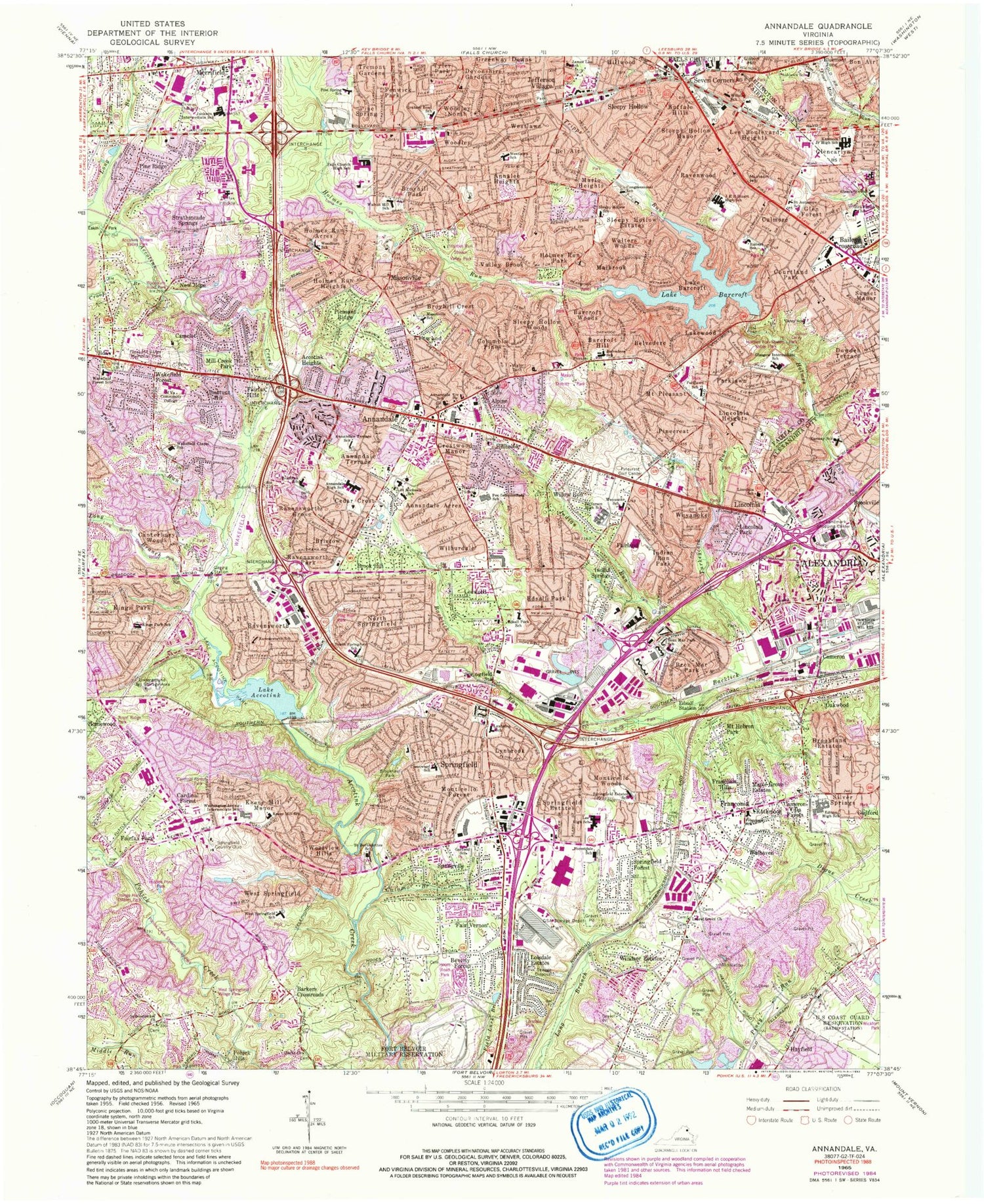 Classic USGS Annandale Virginia 7.5'x7.5' Topo Map Image