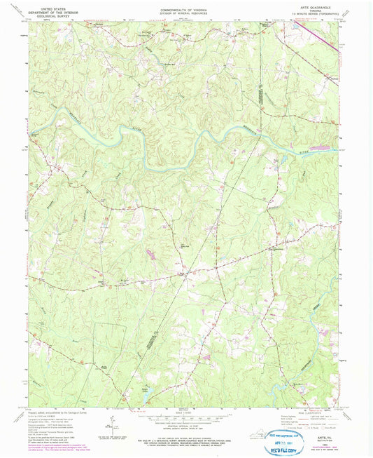 Classic USGS Ante Virginia 7.5'x7.5' Topo Map Image