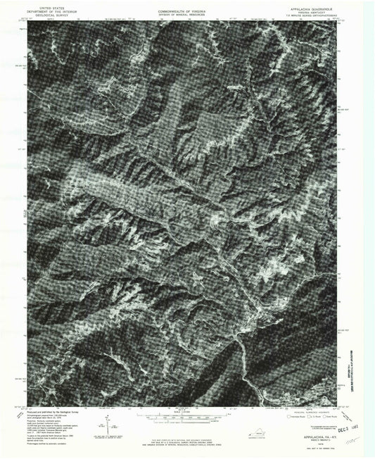 Classic USGS Appalachia Virginia 7.5'x7.5' Topo Map Image