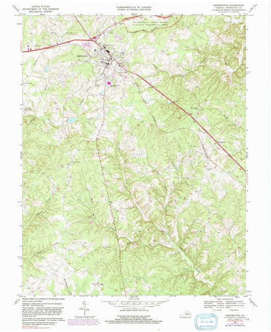 Classic USGS Appomattox Virginia 7.5'x7.5' Topo Map Image