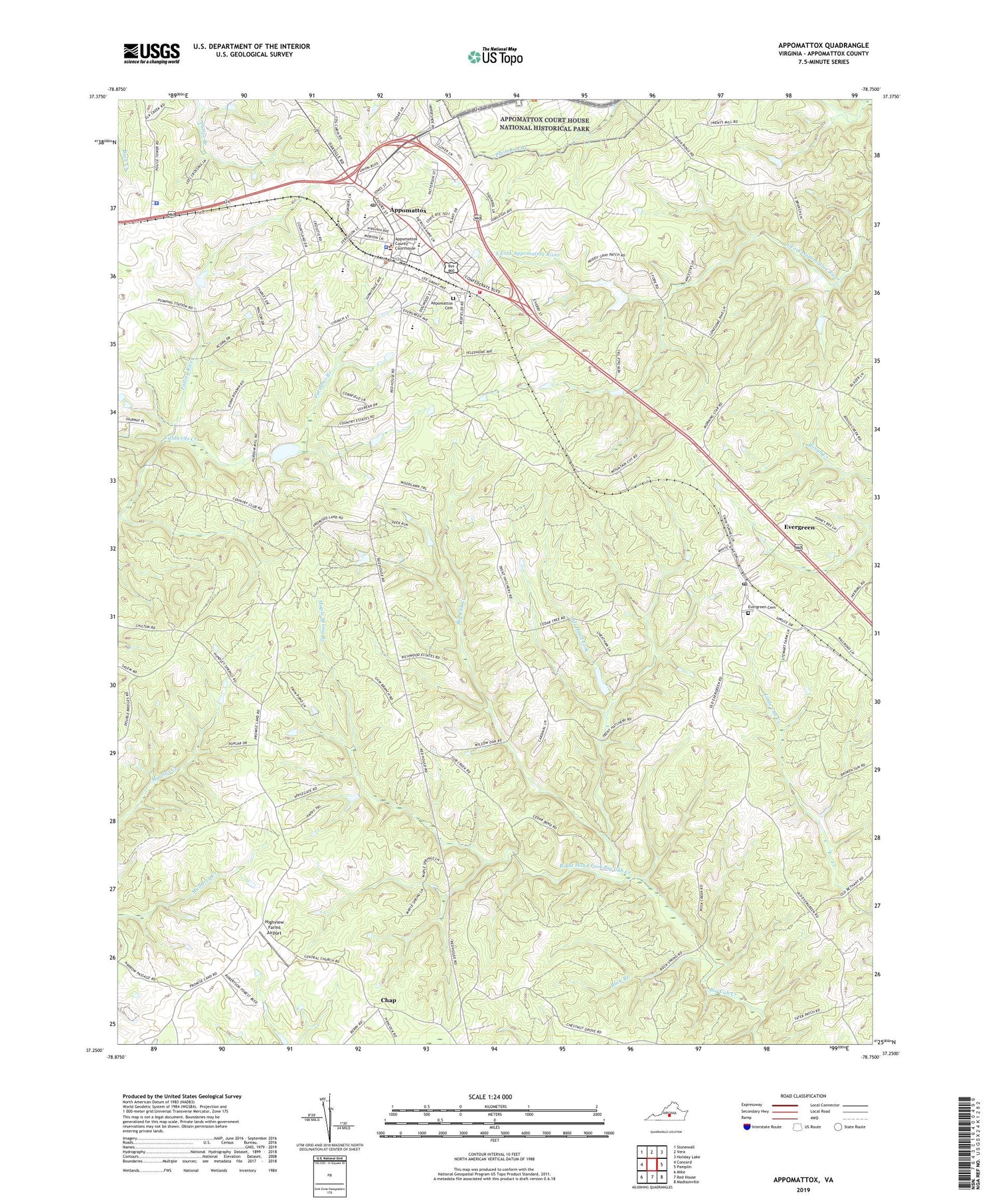 Appomattox Virginia US Topo Map Image