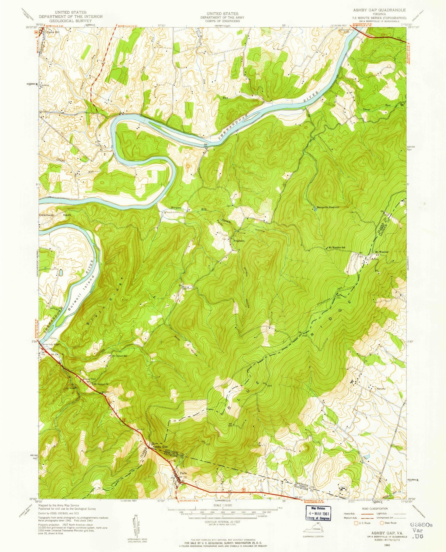 Classic USGS Ashby Gap Virginia 7.5'x7.5' Topo Map Image