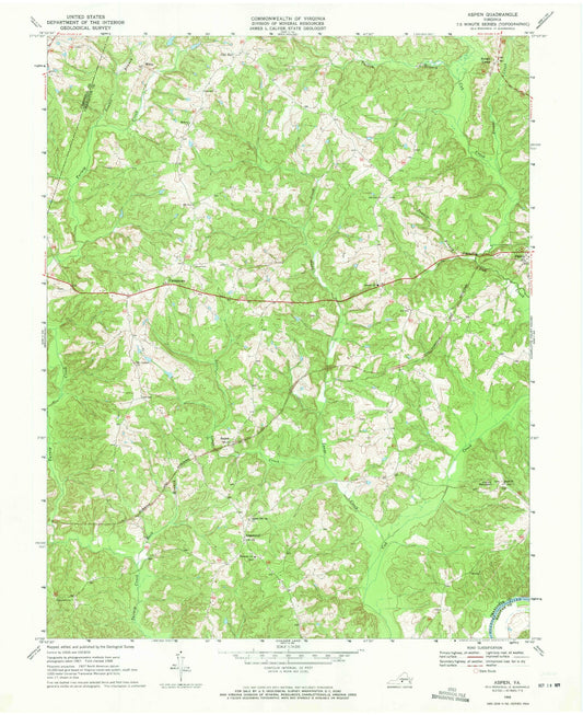 Classic USGS Aspen Virginia 7.5'x7.5' Topo Map Image