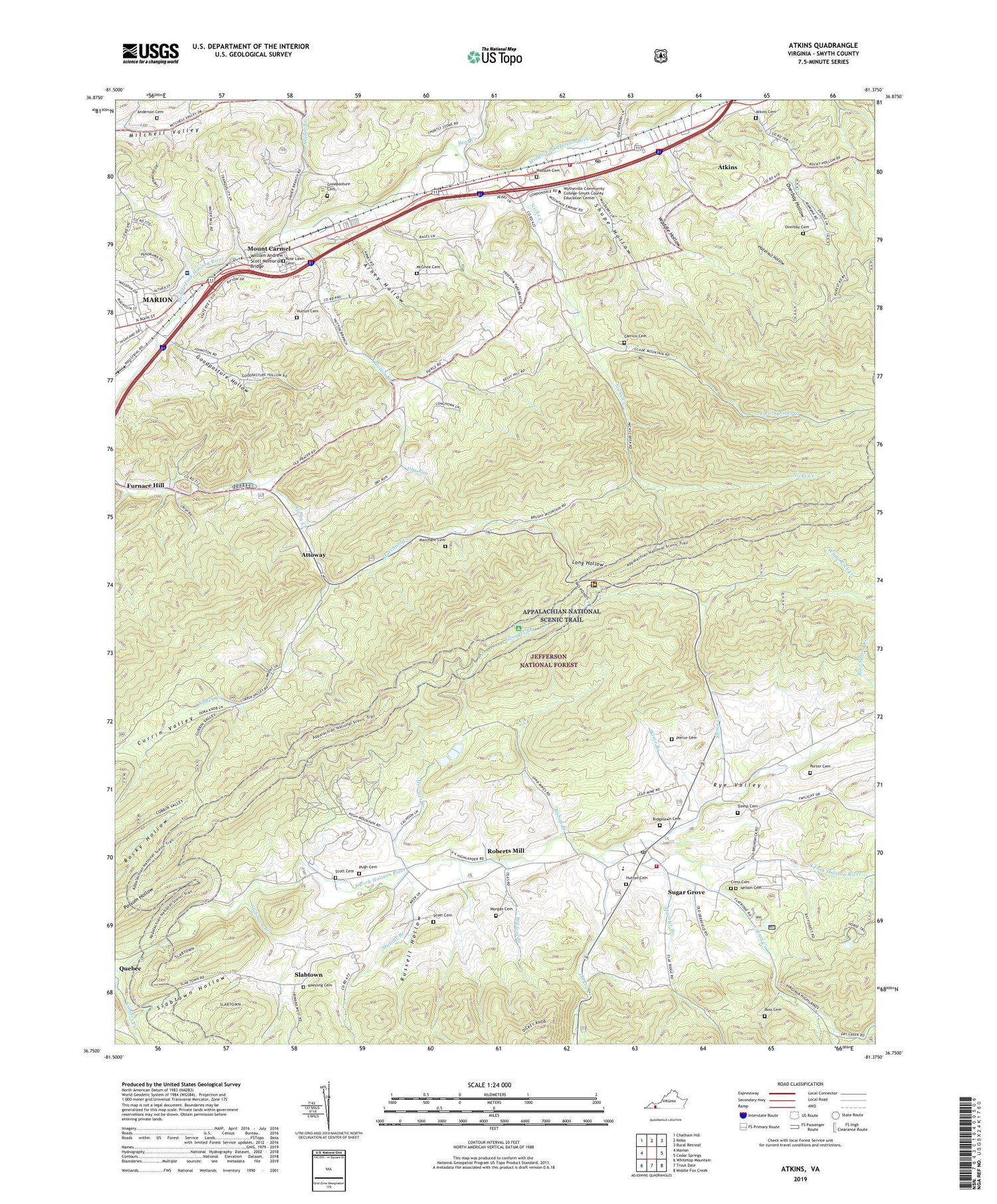 Atkins Virginia US Topo Map Image