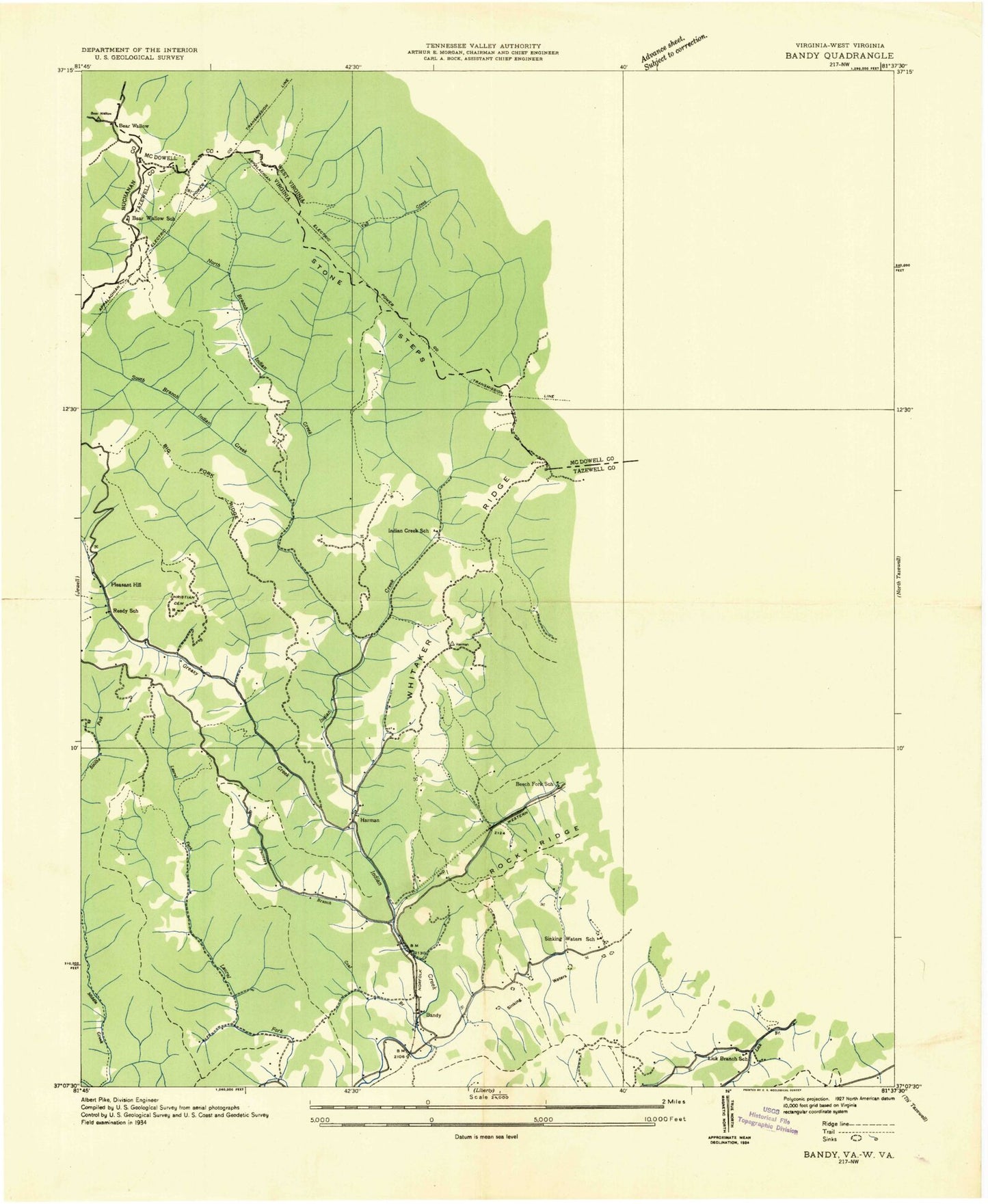 Classic USGS Amonate Virginia 7.5'x7.5' Topo Map Image