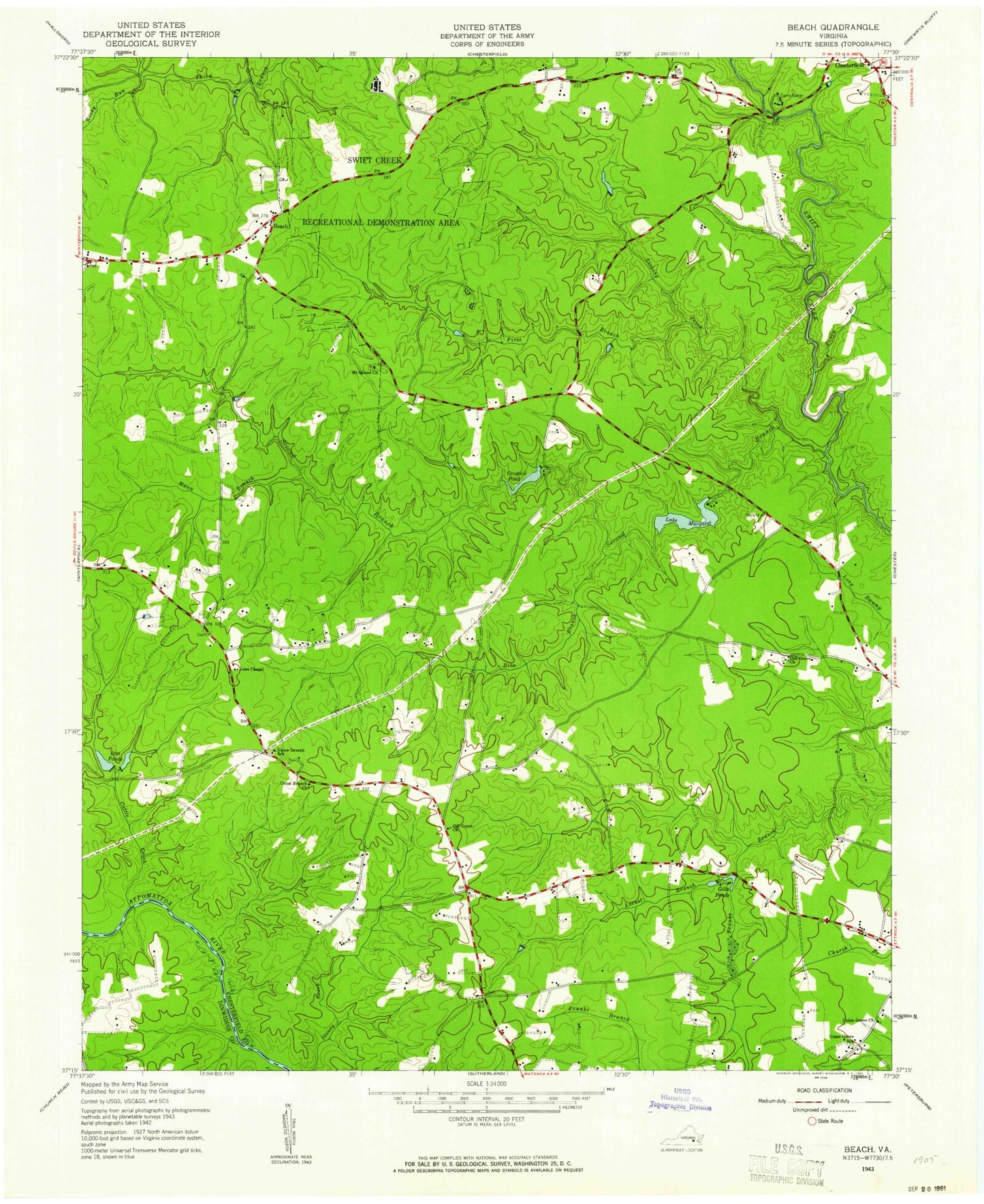 Classic USGS Beach Virginia 7.5'x7.5' Topo Map Image
