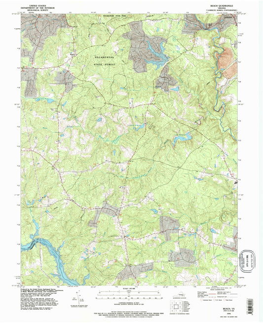 Classic USGS Beach Virginia 7.5'x7.5' Topo Map Image