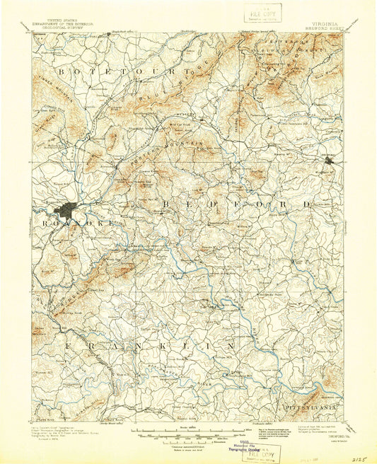 Historic 1891 Bedford Virginia 30'x30' Topo Map Image