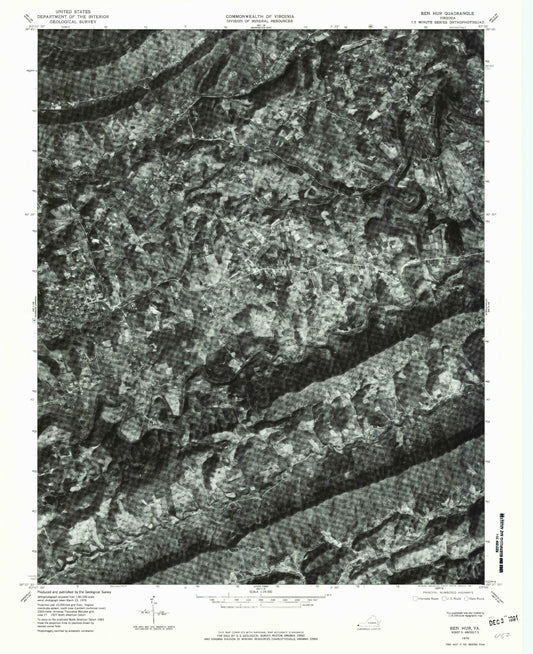 Classic USGS Ben Hur Virginia 7.5'x7.5' Topo Map Image