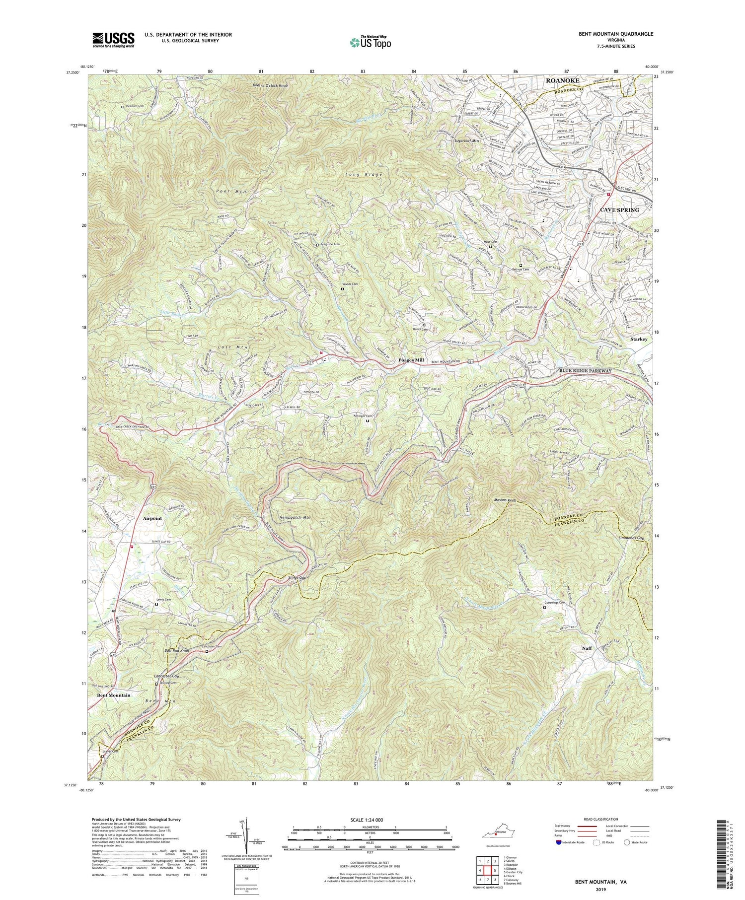 Bent Mountain Virginia US Topo Map Image