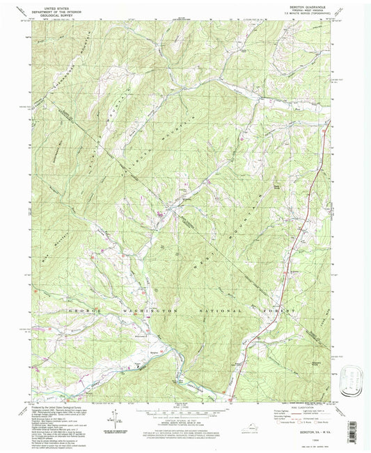 Classic USGS Bergton Virginia 7.5'x7.5' Topo Map Image