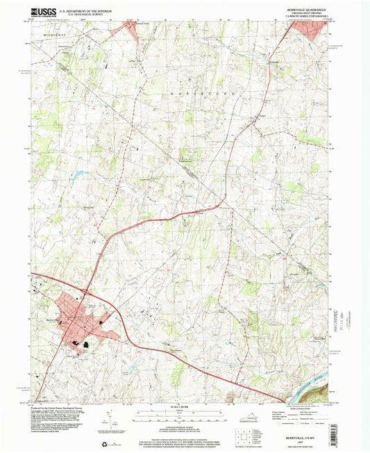 Classic USGS Berryville Virginia 7.5'x7.5' Topo Map Image