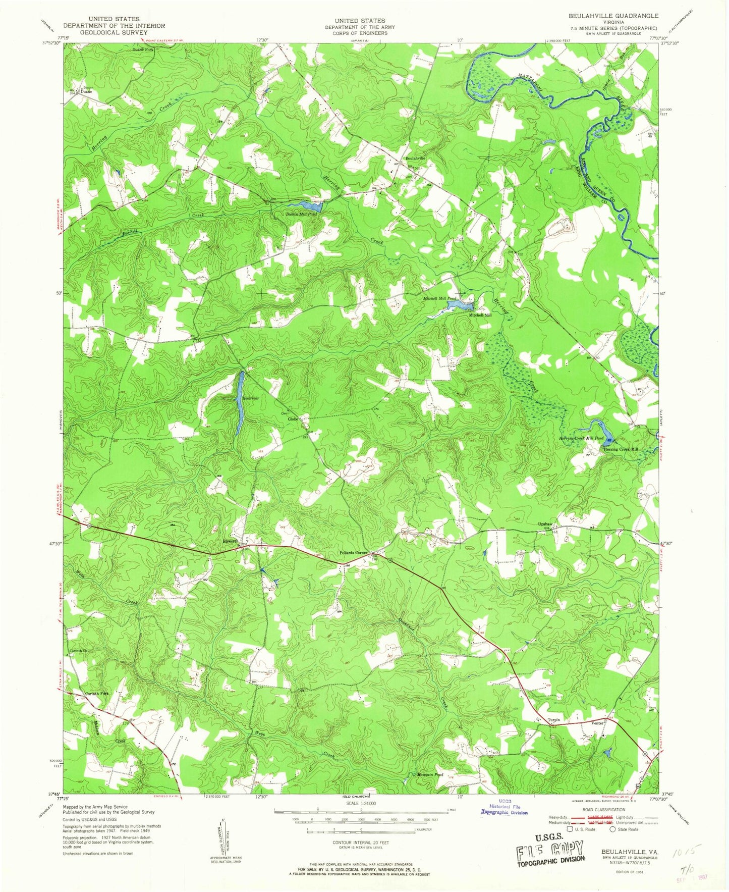 Classic USGS Beulahville Virginia 7.5'x7.5' Topo Map Image