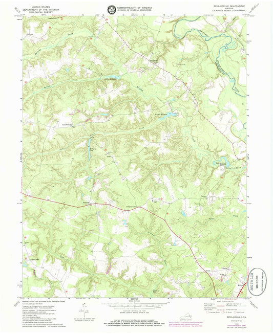 Classic USGS Beulahville Virginia 7.5'x7.5' Topo Map Image