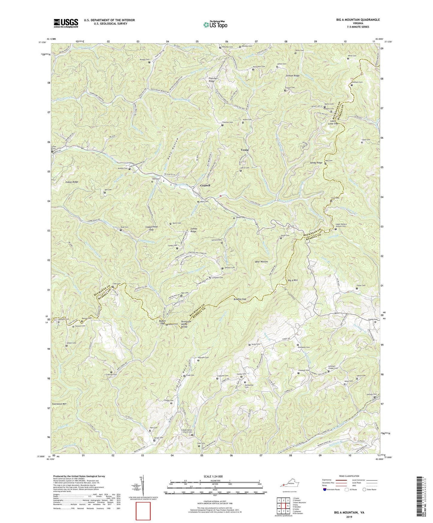 Big A Mountain Virginia US Topo Map Image