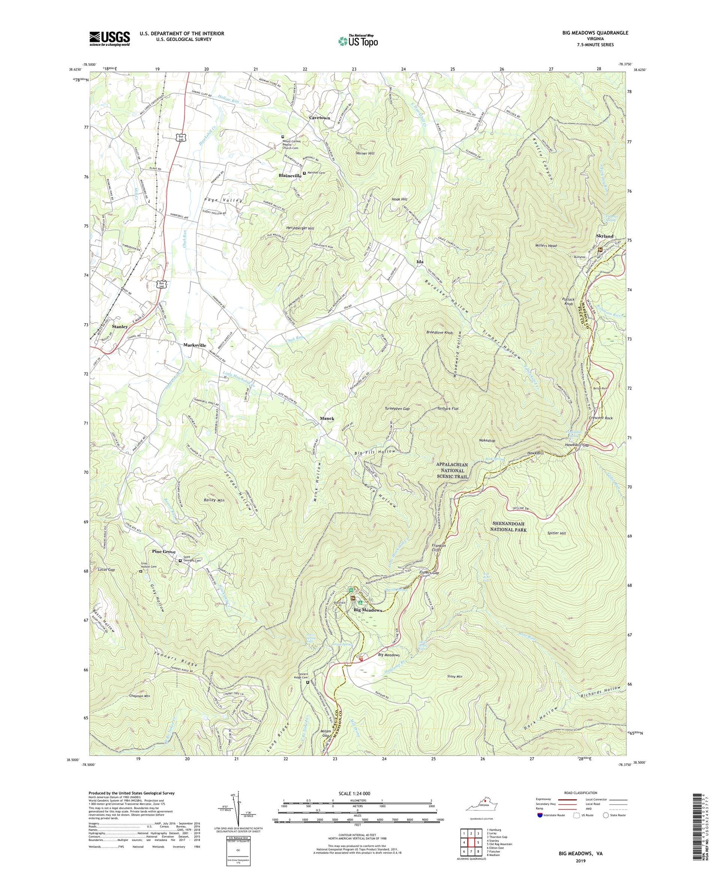 Big Meadows Virginia US Topo Map Image