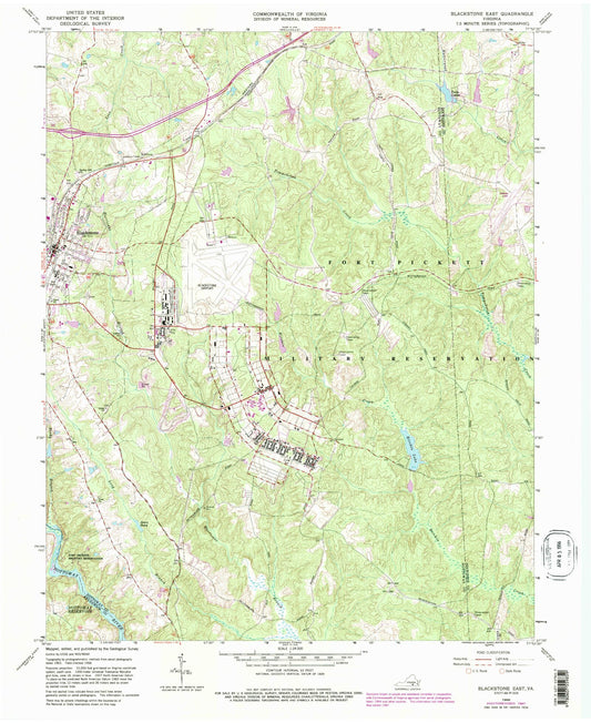 Classic USGS Blackstone East Virginia 7.5'x7.5' Topo Map Image