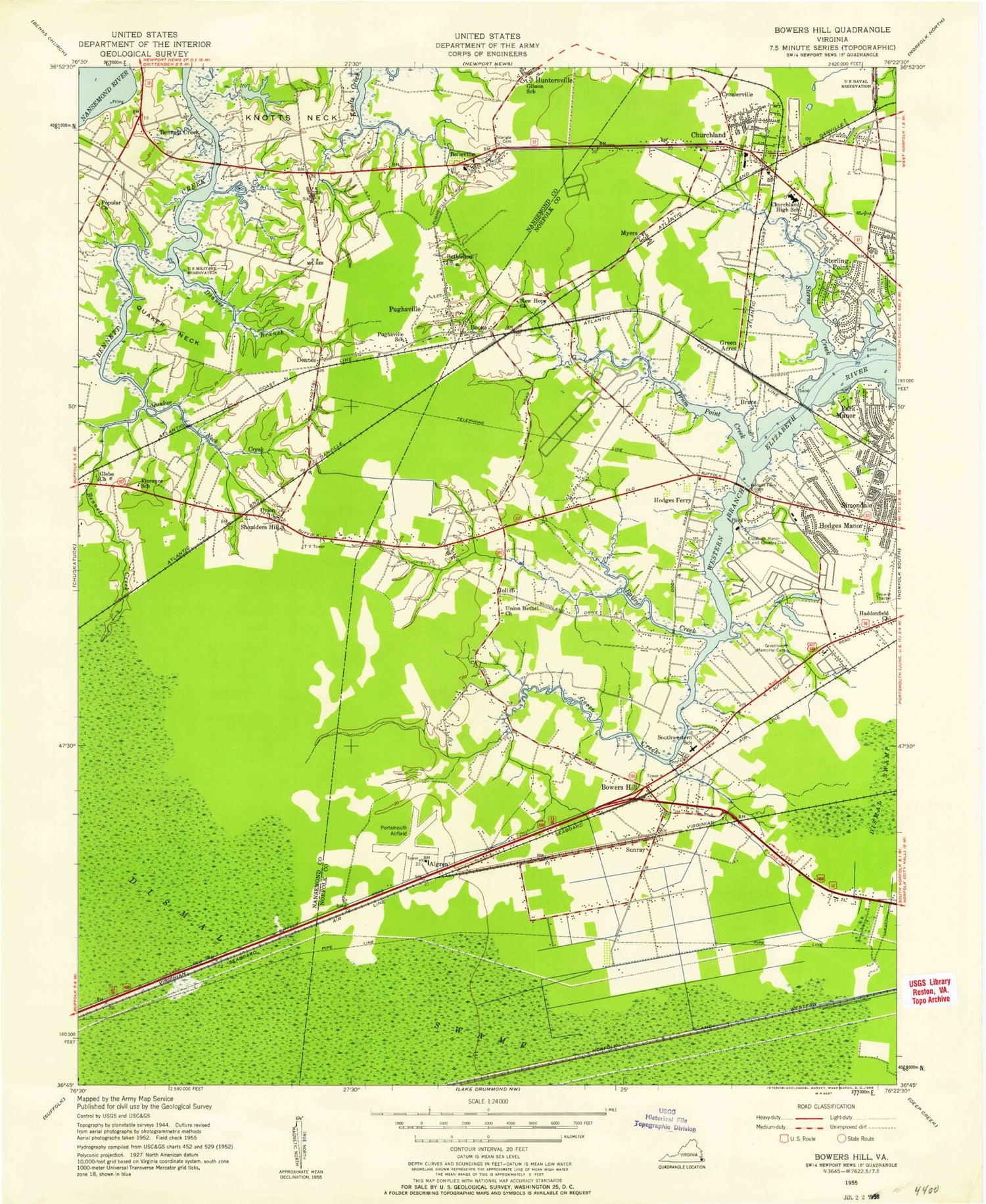Classic USGS Bowers Hill Virginia 7.5'x7.5' Topo Map Image