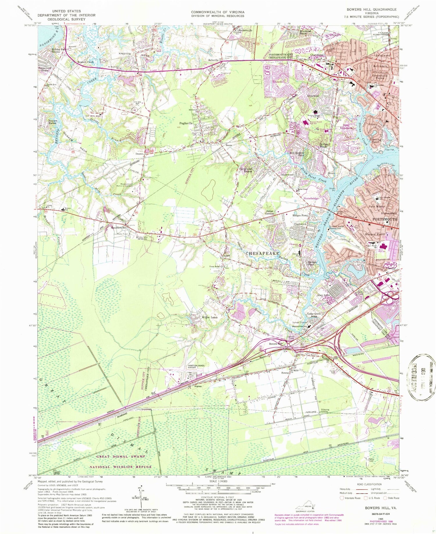 Classic USGS Bowers Hill Virginia 7.5'x7.5' Topo Map Image